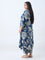 Diza Indigo Botanical Pattern A-Line Kurta