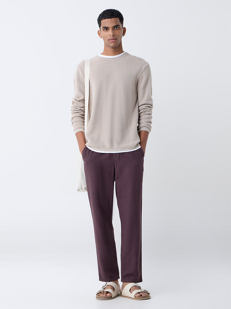 ETA Dark Purple Solid Relaxed-Fit Mid-Rise Cotton Chinos