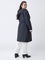 Gia Black Solid Hooded Long Coat