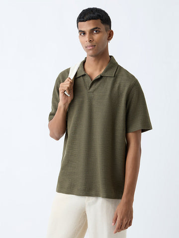 ETA Olive Textured Relaxed-Fit Cotton-Blend T-Shirt