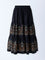 Bombay Paisley Black Botanical Design Cotton-Blend Skirt