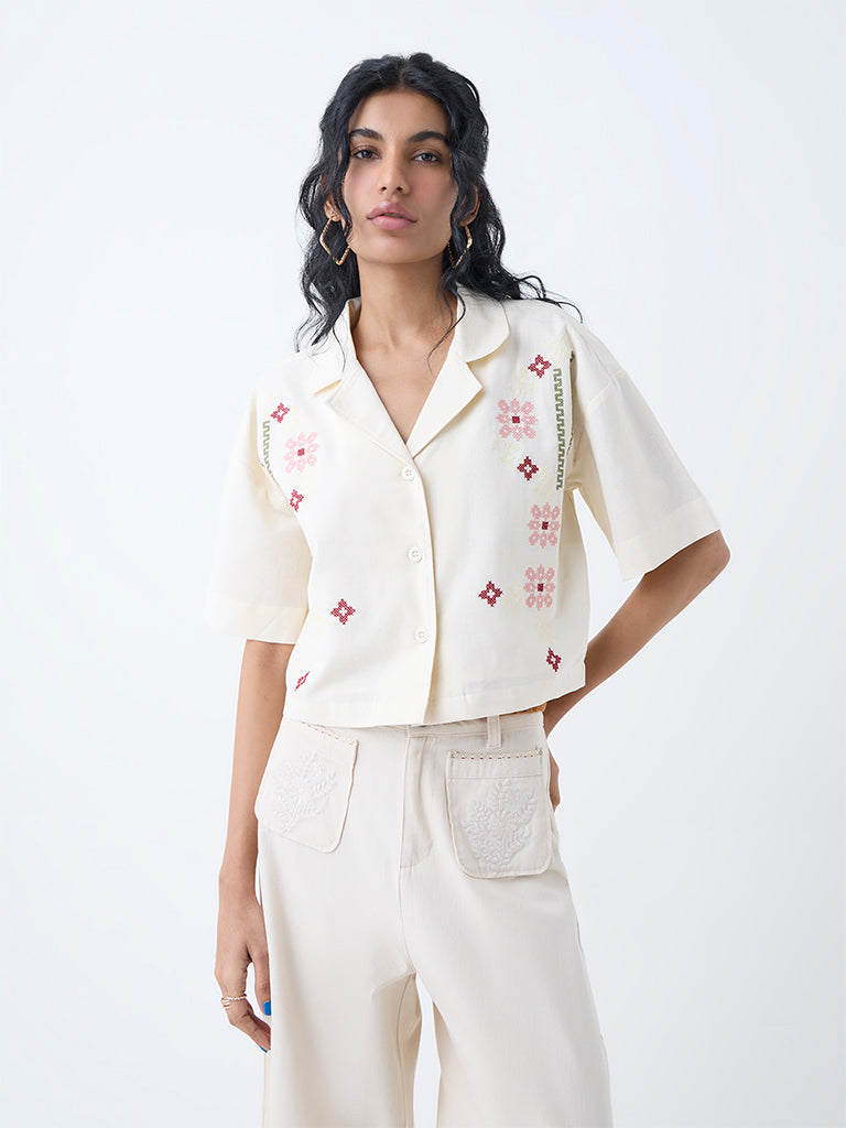 Bombay Paisley Off-White Embroidered Cotton-Blend Shirt