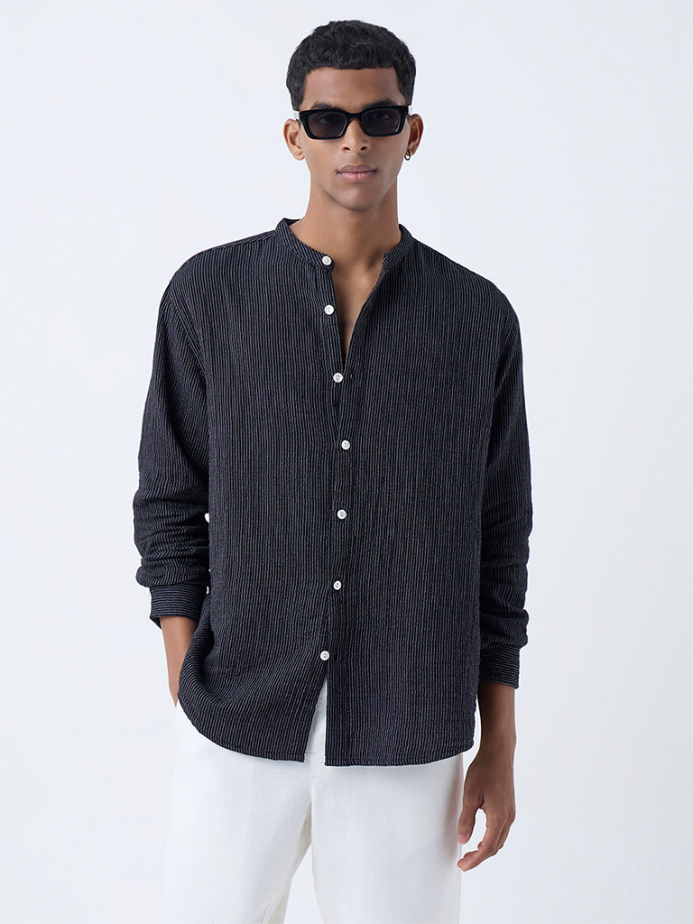 ETA Black Striped Relaxed-Fit Cotton Shirt