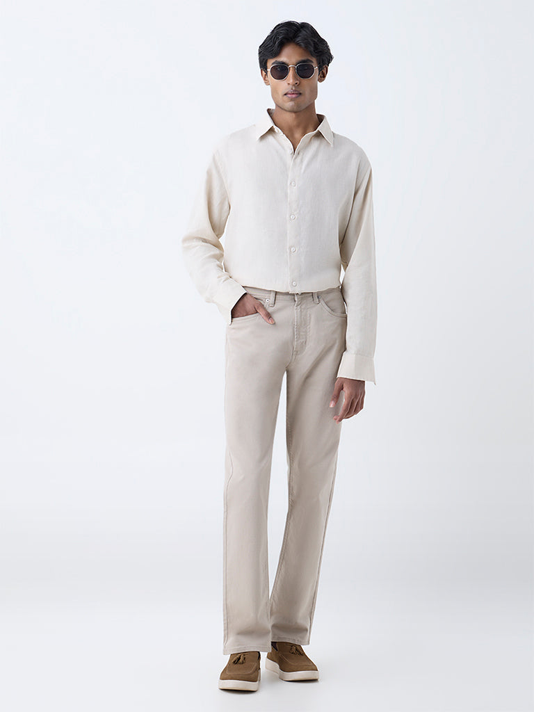 Ascot Beige Relaxed-Fit Mid-Rise Jeans