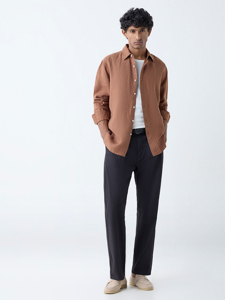 Ascot Rust Solid Relaxed-Fit Linen Shirt