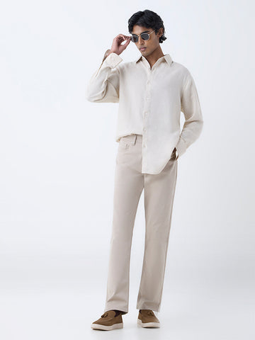 Ascot Cream Solid Relaxed-Fit Linen Shirt