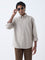 Ascot Beige Self-Striped Relaxed-Fit Cotton-Blend Shirt