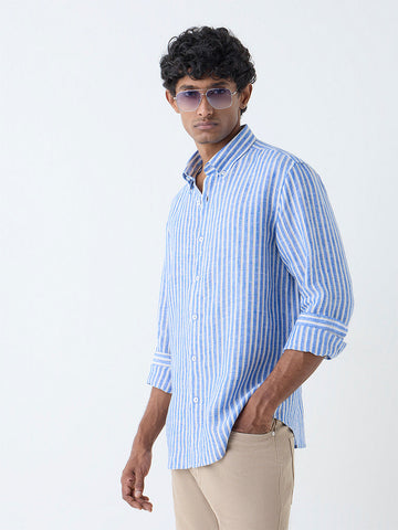 Ascot Blue Striped Relaxed-Fit Linen Shirt