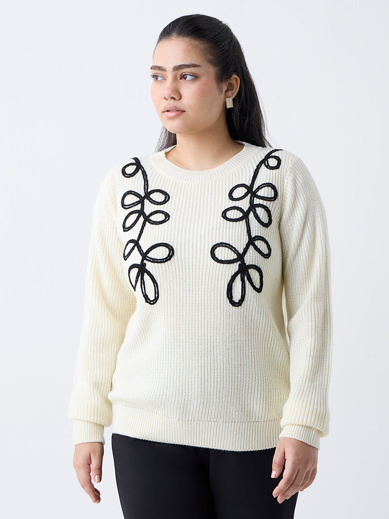 Gia Cream Embroidered Knitted Sweater