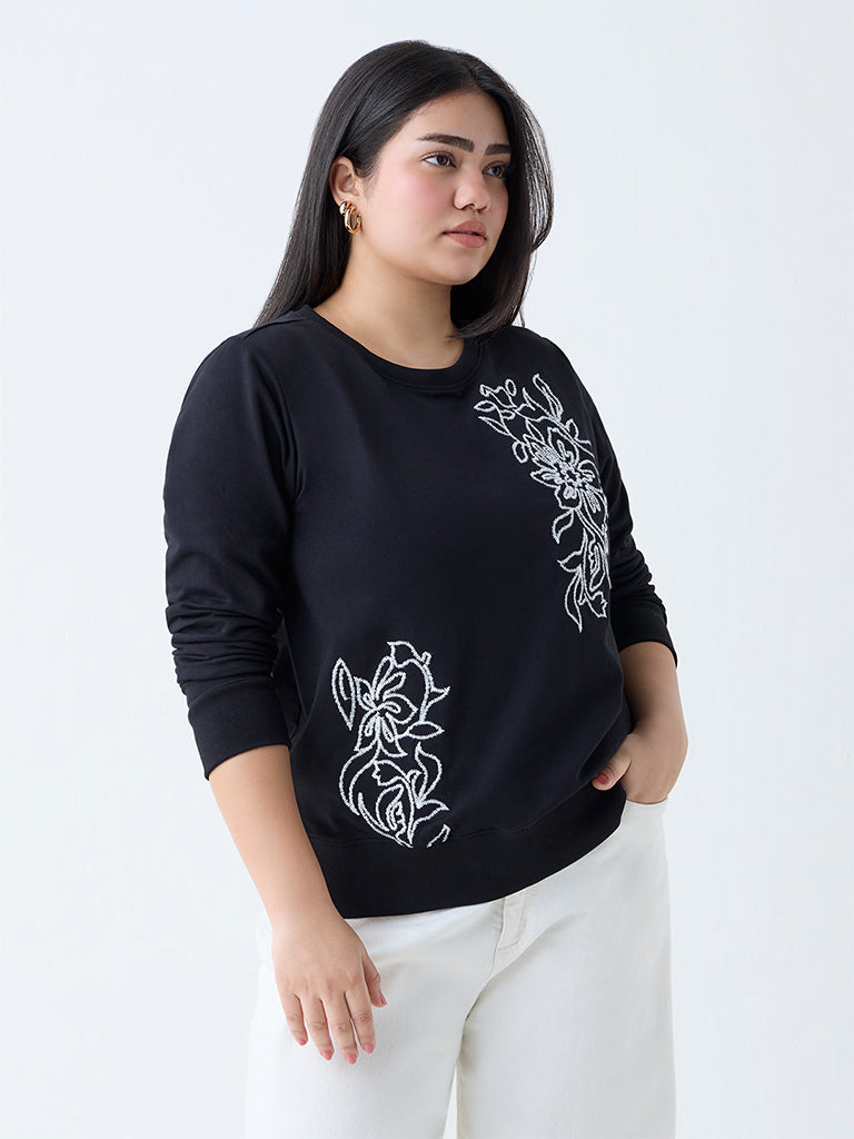 Gia Black Floral Embroidered Cotton Sweatshirt