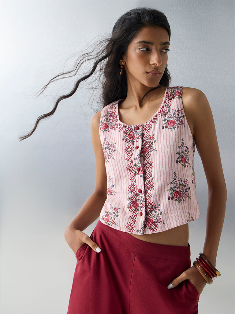 Bombay Paisley Pink Floral Design Cotton Top