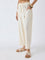 Bombay Paisley Cream Solid Cotton-Blend Pants