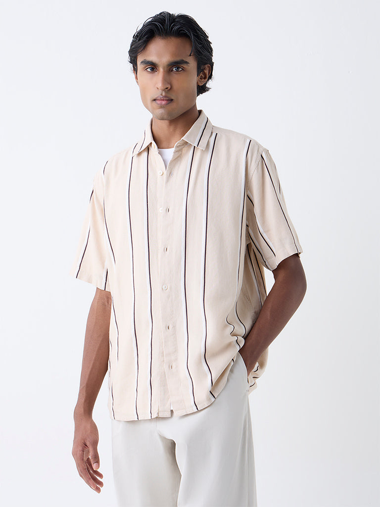 Ascot Beige Striped Relaxed-Fit Shirt