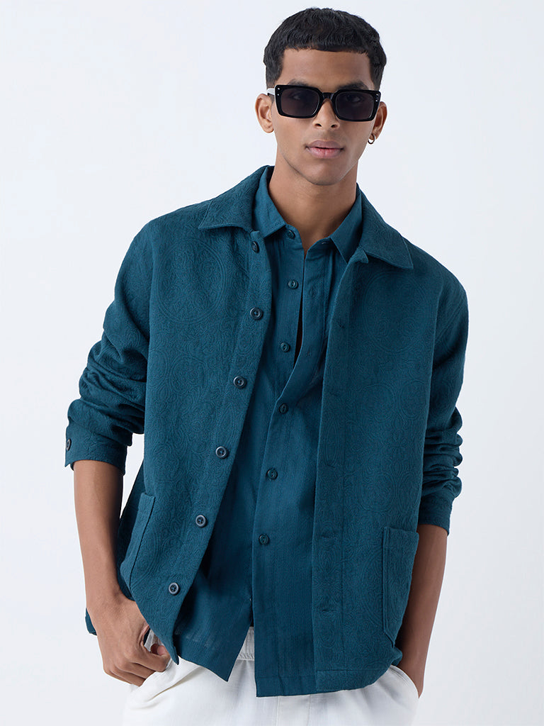 ETA Dark Teal Textured Cotton Jacket