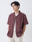 ETA Burgundy Embroidered Relaxed-Fit Cotton Shirt