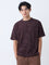 ETA Dark Brown Textured Relaxed-Fit Cotton-Blend T-Shirt