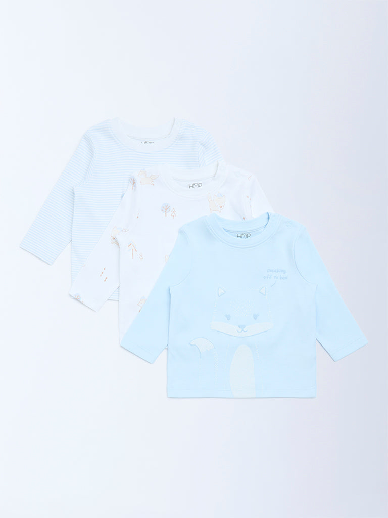 HOP Baby Blue Printed Cotton T-Shirts - Pack of 3