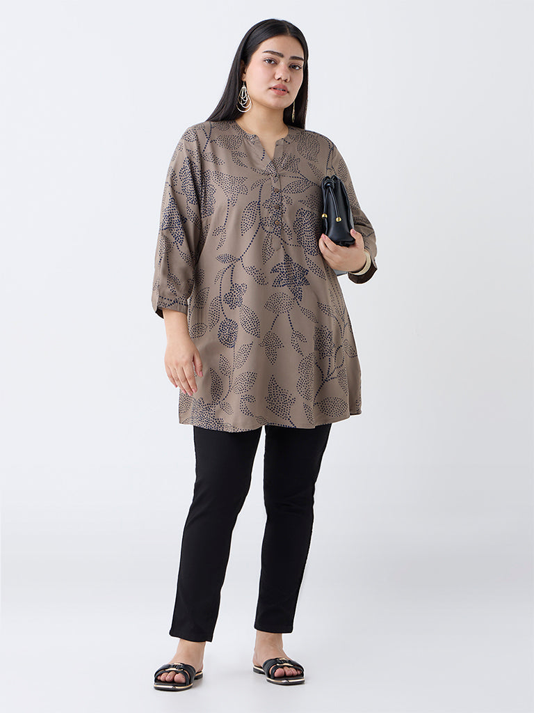 Diza Taupe Foliage Printed Tunic