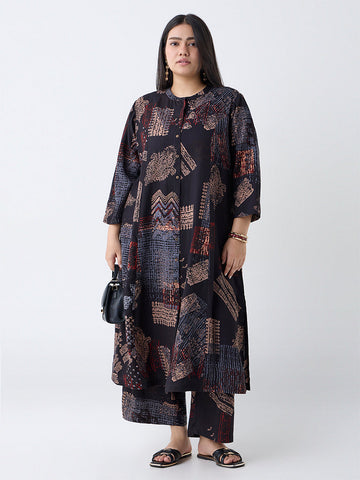 Diza Black Printed A-Line Kurta