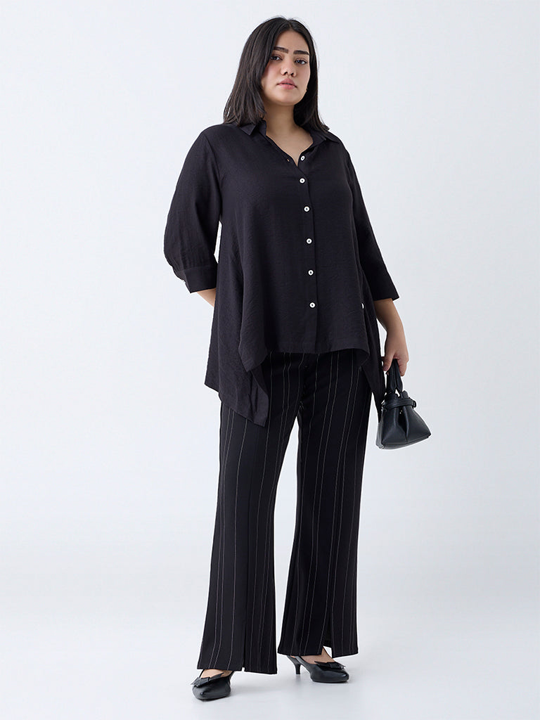 Gia Black Pinstriped High-Rise Trousers