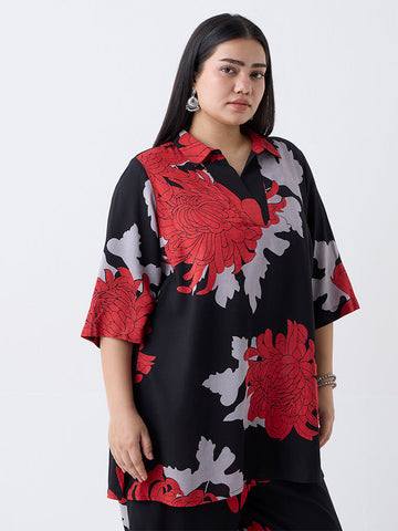 Diza Black Foliage Pattern Tunic