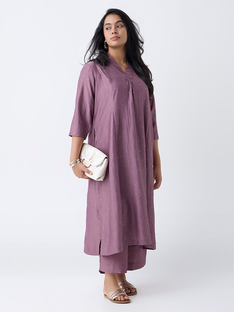 Diza Mauve Embellished A-Line Kurta