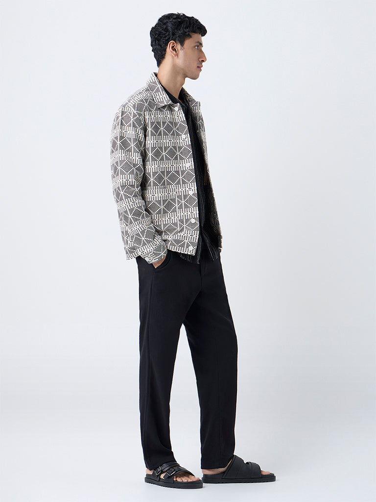 ETA Black Embroidered Relaxed-Fit Cotton Jacket