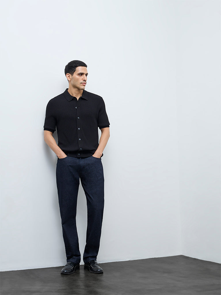 Ascot Brown Knit-Textured Relaxed-Fit Shirt