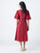 Bombay Paisley Red Embroidered Cotton A-Line Dress
