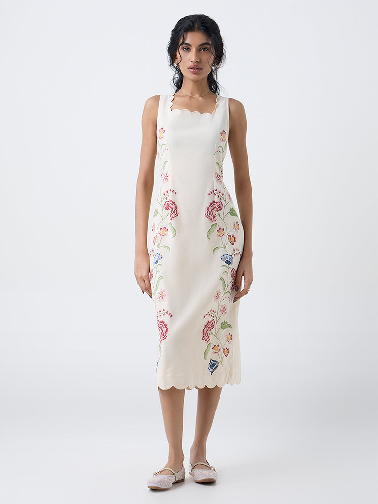 Bombay Paisley Cream Floral Cotton Straight Dress