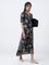 Bombay Paisley Black Foliage Pattern Wrap-Style Dress