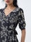 Bombay Paisley Black Foliage Pattern Wrap-Style Dress