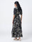 Bombay Paisley Black Foliage Pattern Wrap-Style Dress