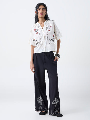 Bombay Paisley Off-White Floral Embroidered Cotton Shirt