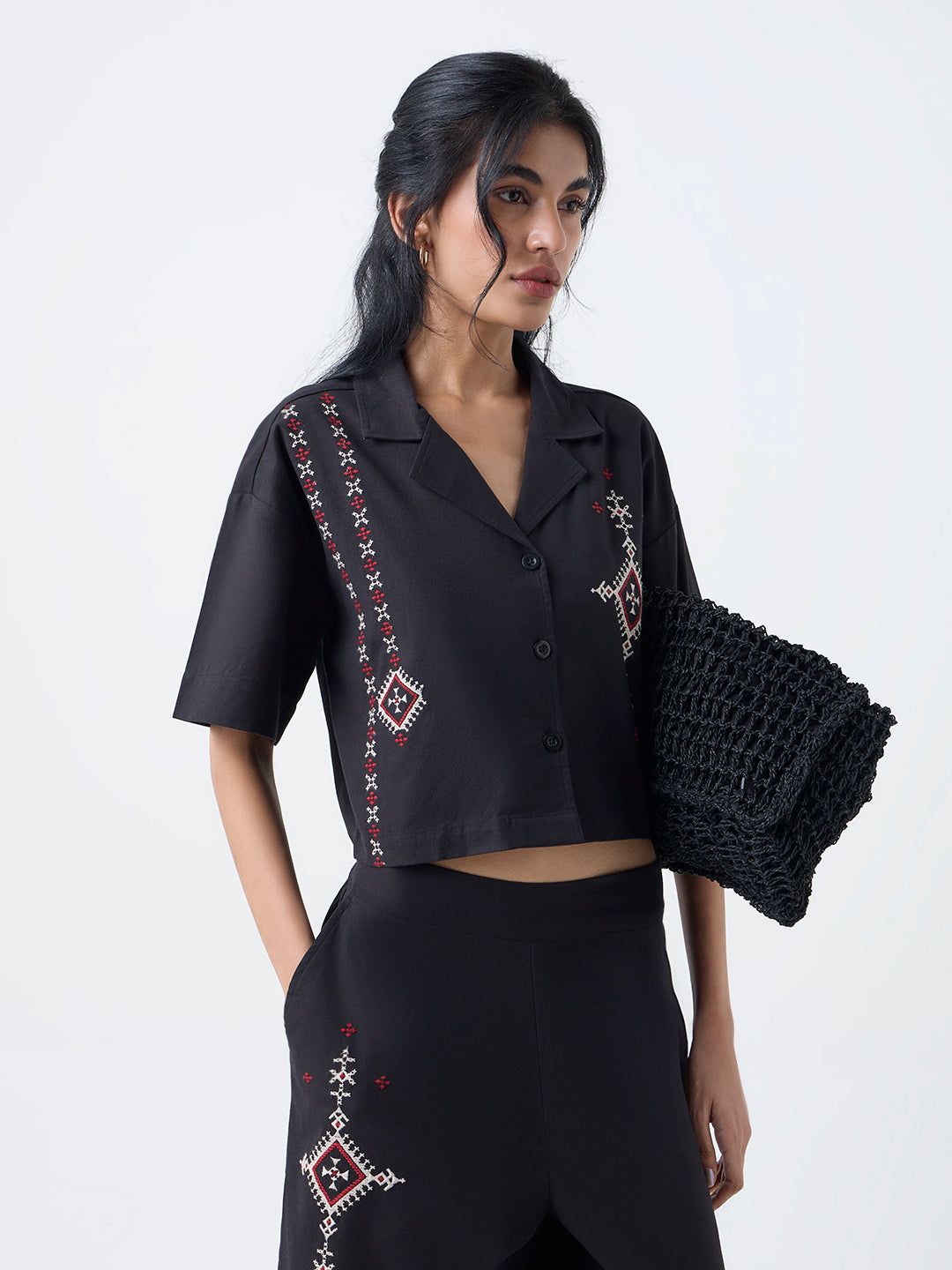 Bombay Paisley Black Embroidered Cotton-Blend Shirt