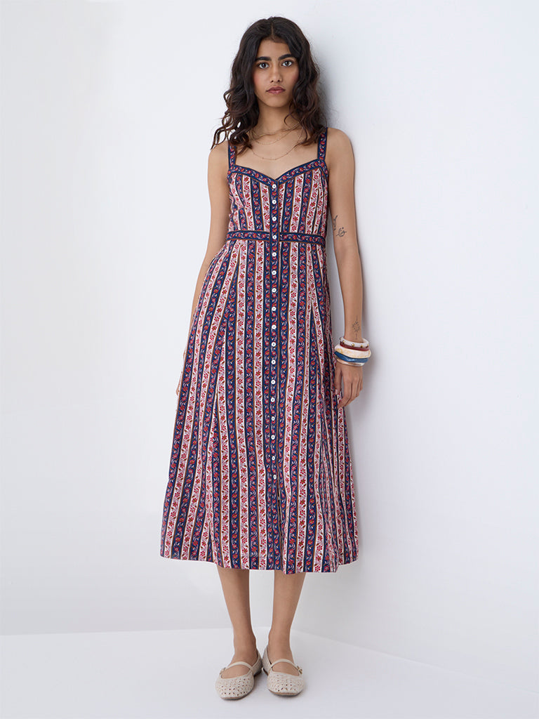 Bombay Paisley Multicolour Floral Cotton A-Line Dress