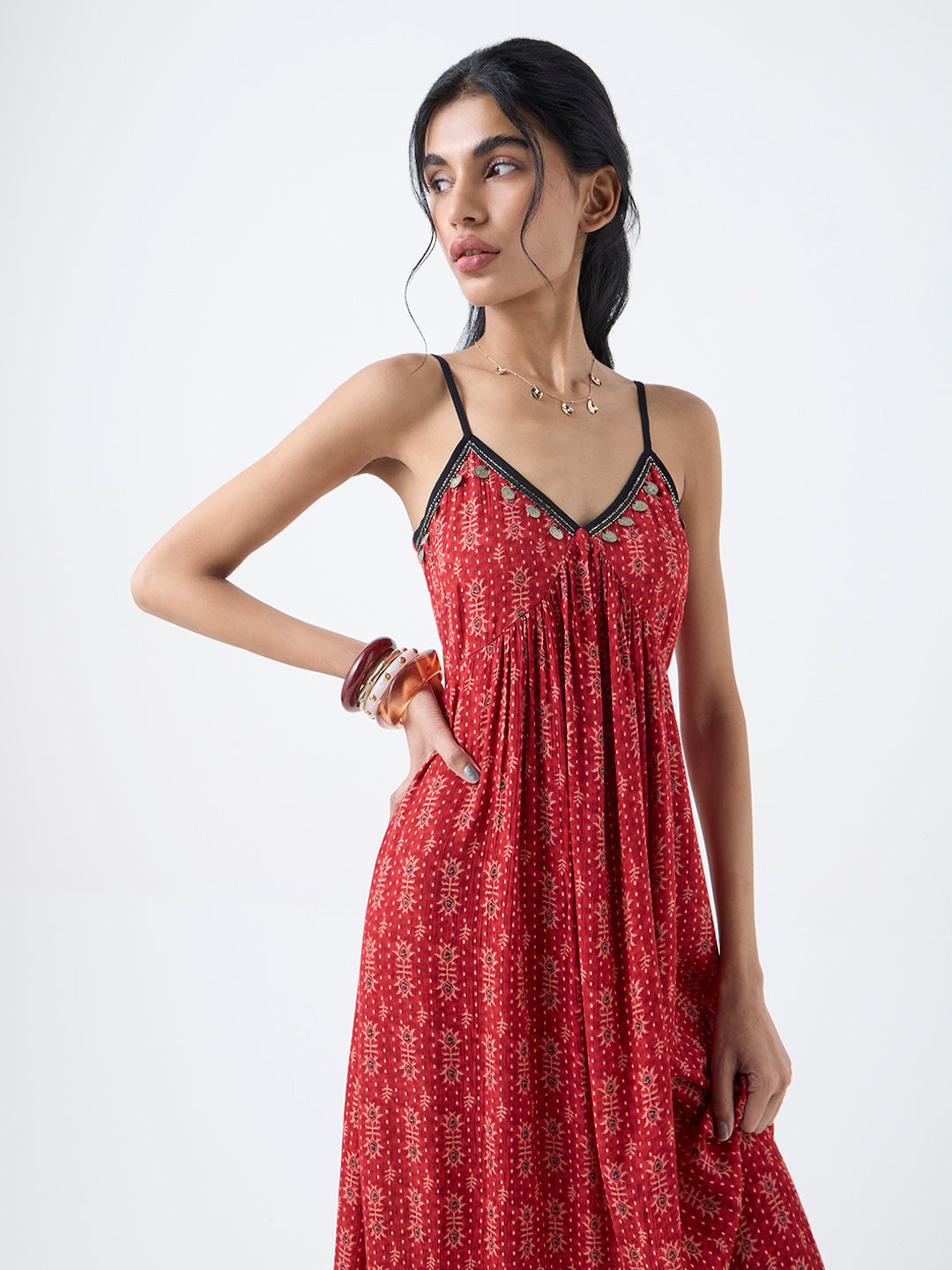 Bombay Paisley Red Printed Empire A-Line Dress