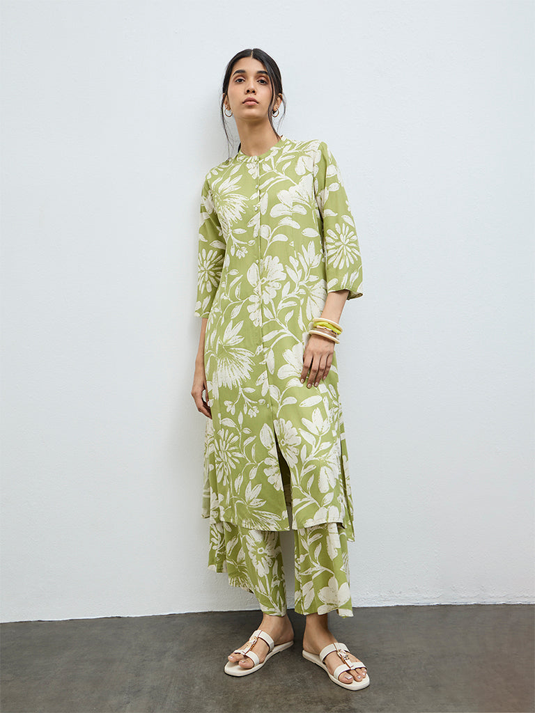Utsa Green Floral A-Line Kurta