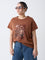 Gia Brown Floral Pattern Cotton T-Shirt