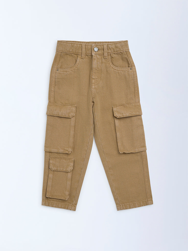 HOP Kids Boys Brown Cargo-Style Mid-Rise Jeans