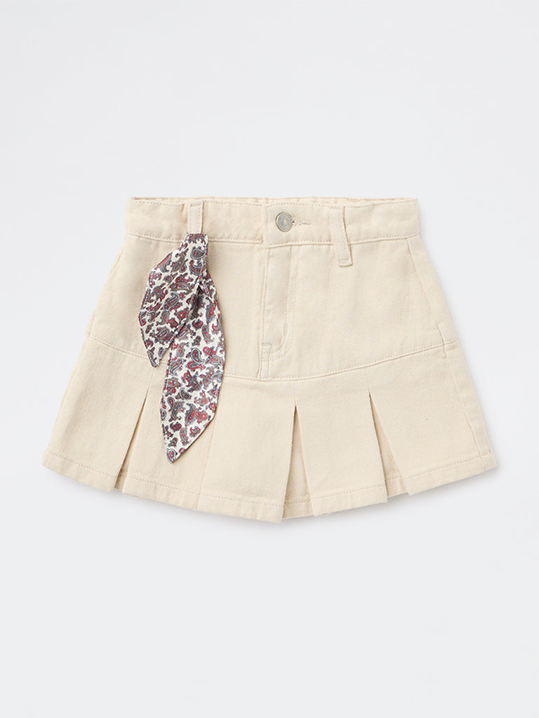 HOP Kids Girls Beige Mid-Rise Denim Skirt