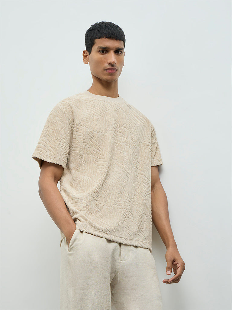 ETA Beige Textured Relaxed-Fit Cotton-Blend T-Shirt
