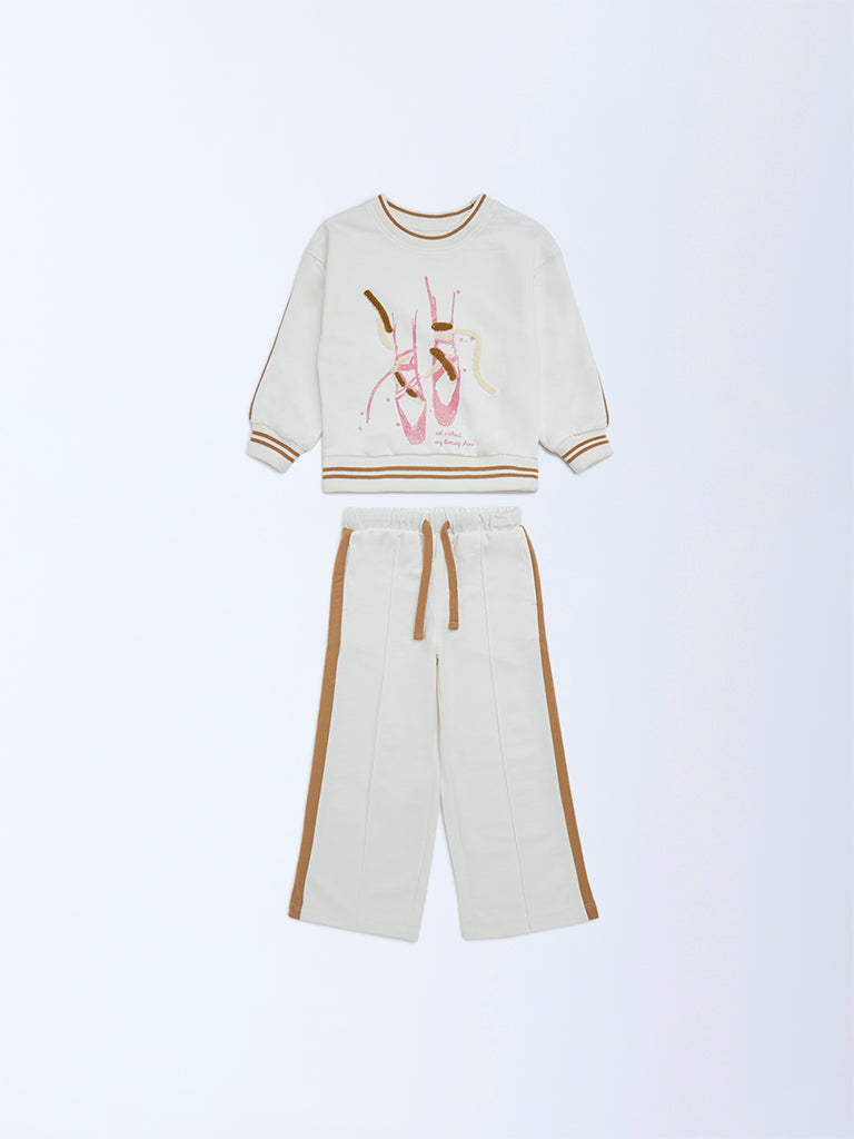 HOP Kids Girls Off-White Cotton-Blend Co-ord Set