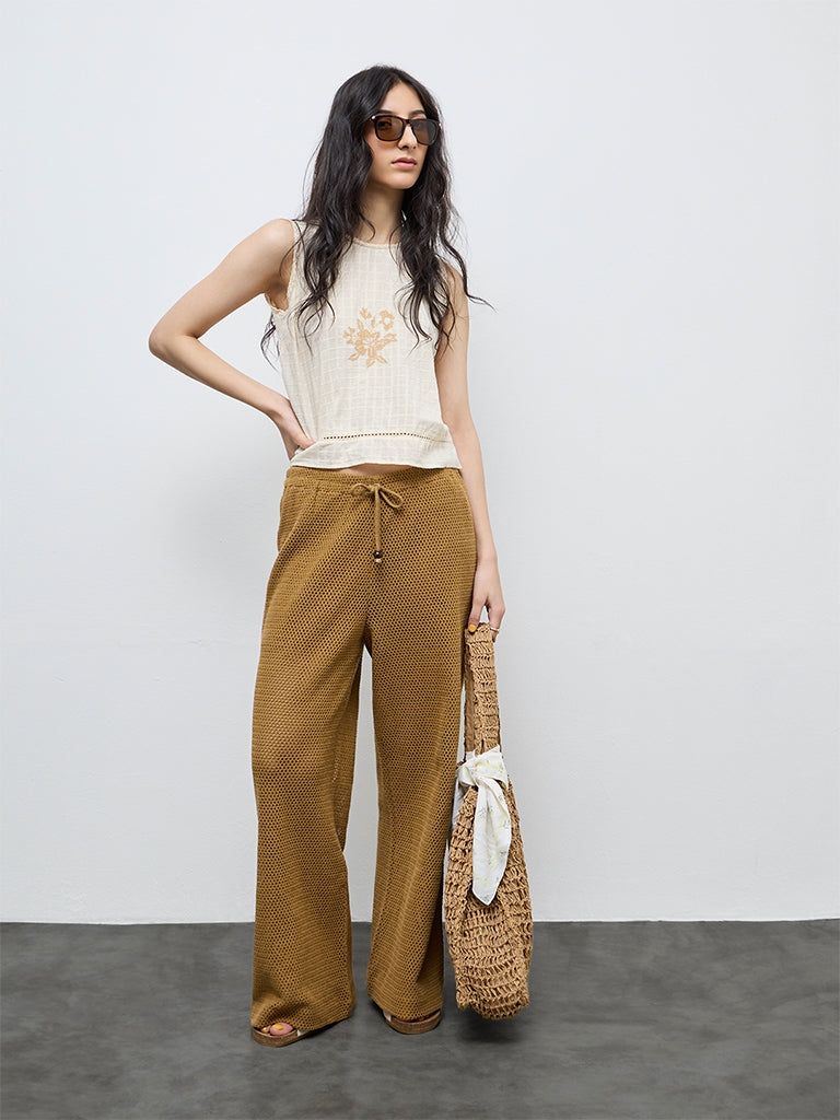 Bombay Paisley Off-White Floral Embroidered Cotton Top