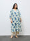 Diza Blue Floral Printed Cotton-Blend A-Line Kurta