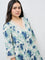 Diza Blue Floral Printed Cotton-Blend A-Line Kurta