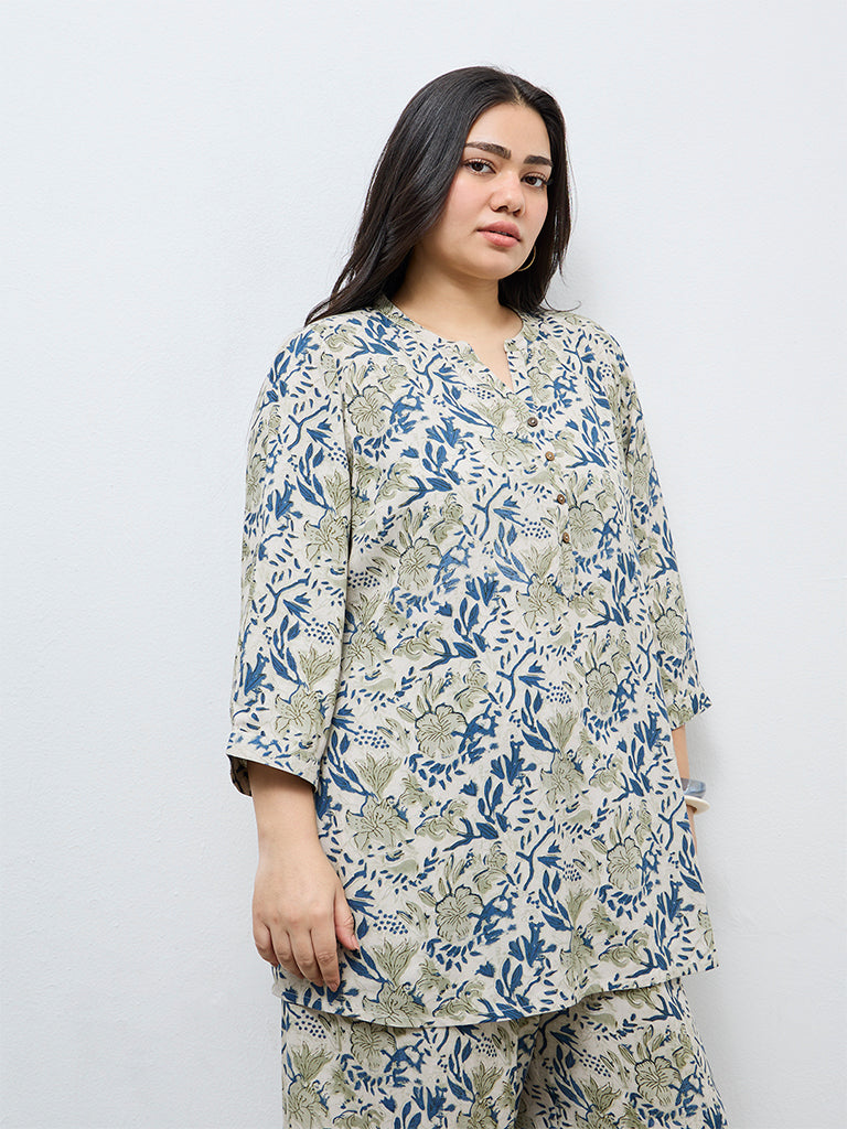 Diza Light Taupe Botanical Printed Tunic