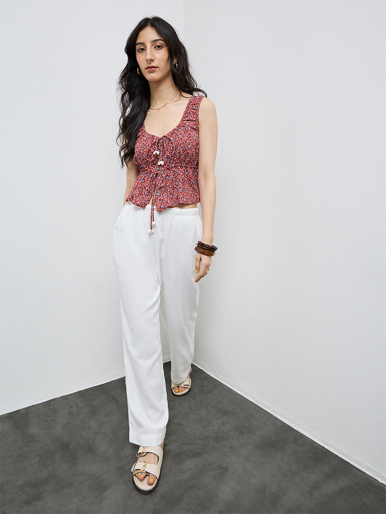 Bombay Paisley Red Floral Pattern Tie-Up Cotton Top