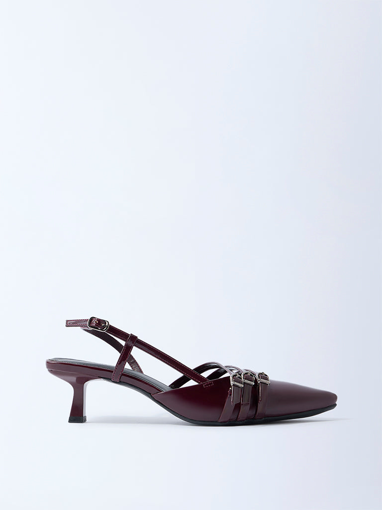 LUNA BLU Burgundy Multi-Strap Slingback Mules