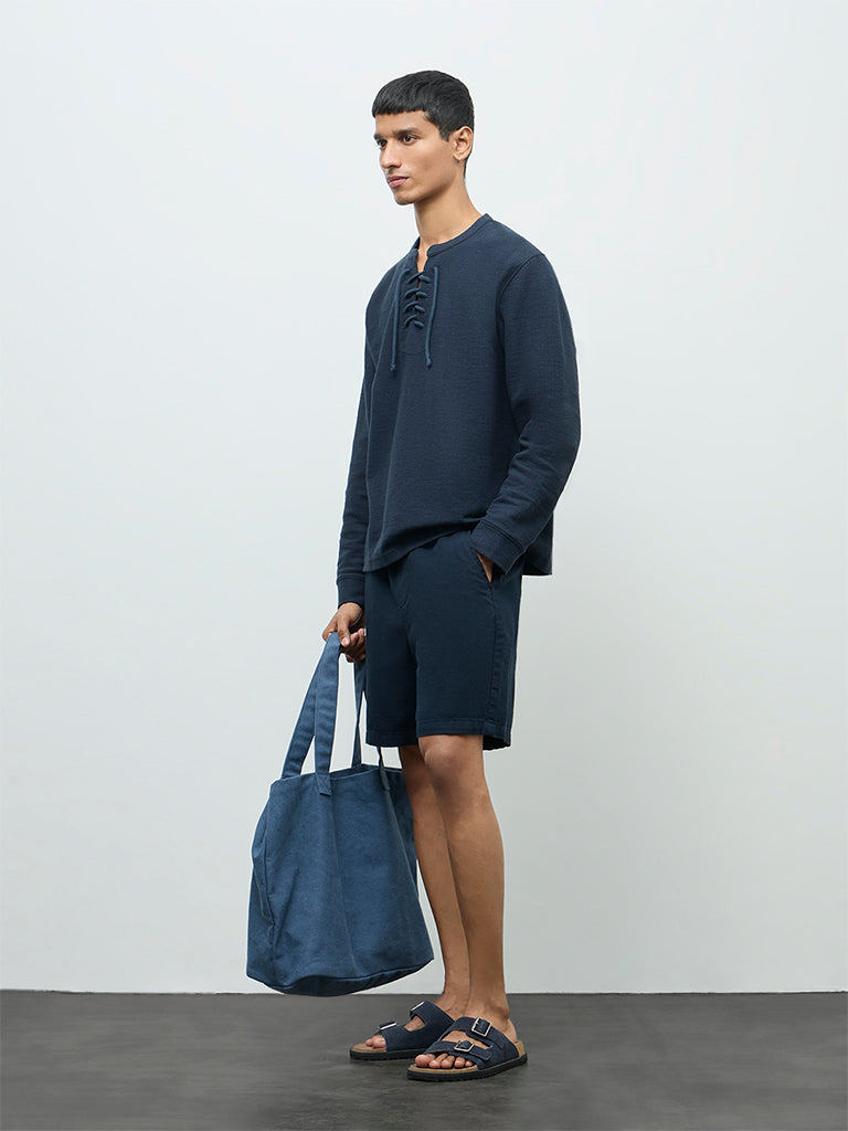 ETA Navy Criss-Cross Relaxed-Fit Cotton-Blend T-Shirt